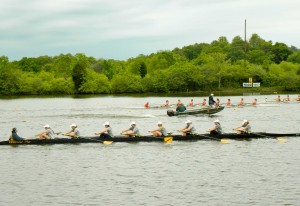 Rowers race Saturday in the April 2012 SIRA regatta on the Clinch River in Oak Ridge