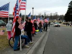Sgt. Neal Martin and Flag-lined Street