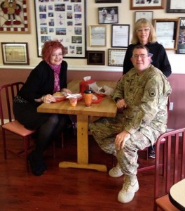 Sgt. Neal Martin stopped at Hot Bagel after returning to Oak Ridge from a 10-month tour in Afghanistan on Monday morning. (Photo courtesy Donna Sullivan/Katie Sullivan)