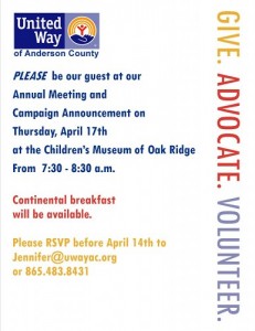 United Way of Anderson County Meeting Invite