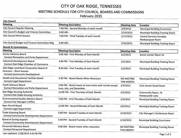 Oak Ridge City Calendar February 2015 Page 1