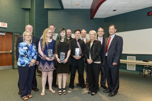 Clinton Middle School wins the inaugural Dream It. Do It. Competition May 2016. Front row (left to right): Janet Hawkins, Paige Cooper, Sierra Patrick, Anthony Burkett Hundley, and Kristin Waldschlager of CNS. Back row (left to right): Anderson County Chamber President Rick Meredith, Jack Spangler, Jonathan Lewis, Kelly Myers, and Jason Bohne and Jim Zonar of CNS. (Submitted photo)