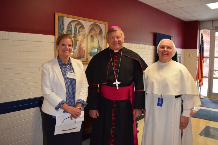 Anderson County Mayor Terry Frank is pictured above with Bishop Richard Stika and Sister Marie Blanchette, principal. (Submitted photo)