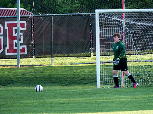 Oak Ridge sophomore goalkeeper Austyn Lincoln fills in for senior goalkeeper Joe Turner, who was out for a few weeks with a concussion, during a 4-1 loss to Maryville at home on Tuesday, May 3, 2016. (Photo by John Huotari/Oak Ridge Today)