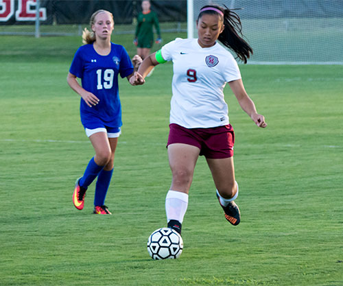 Oak Ridge senior Nancy Pont Briant (9) is pictured above during a 5-0 win over Karns at home on Tuesday, Aug. 23, 2016. (Photo by John Huotari/Oak Ridge Today)