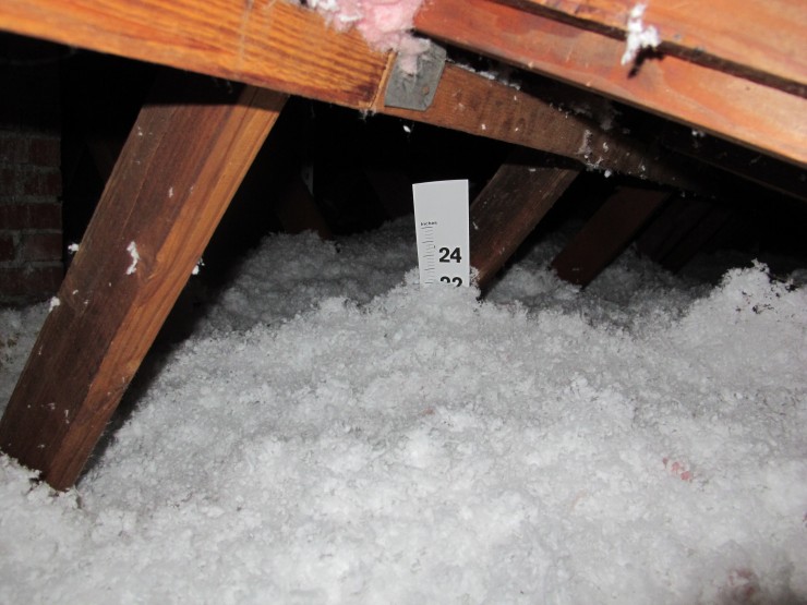 Before and after photos of Lacey’s attic insulation.