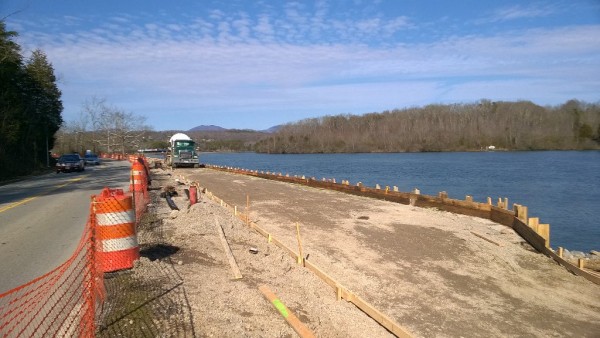 Concrete work on a new section of the Melton Lake greenway trail near the new eighth rowing lane on the Oak Ridge rowing course is pictured above on Thursday, Feb. 2, 2017. (Photo by Laurel Patrick/First Place Finish)