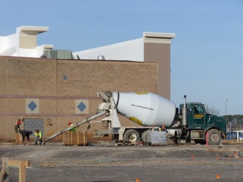Construction work continues for new stores at Main Street Oak Ridge, the redevelopment of the former Oak Ridge Mall. This work on Friday, Feb. 10, 2017, is in the area that will house Maurice's, Rack Room Shoes, Rue 21, and Ulta, on the south side of Belk near the U.S. Post Office. (Photo by John Huotari/Oak Ridge Today)