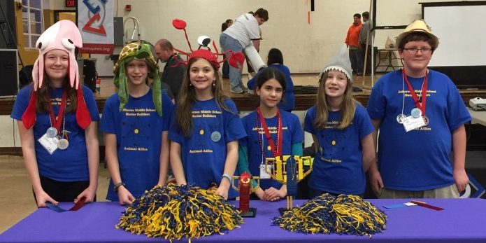 The Jefferson Middle School Master Builders finished a robot challenge game with a high score of 204 and won the first place overall Champion's Award in the FIRST Lego League East Tennessee State Championship at Tennessee Technological University in Cookeville on Saturday, Feb. 11, 2017. The team received the Global Innovation Award. (Photo courtesy Oak Ridge Schools)