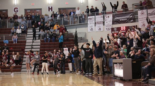 Oak Ridge fans celebrate a a 48-47 Region 2-AAA semifinal win for the Lady Wildcats over William Blount at Wildcat Arena on Monday, Feb. 27, 2017. (Photo by Luther Simmons)