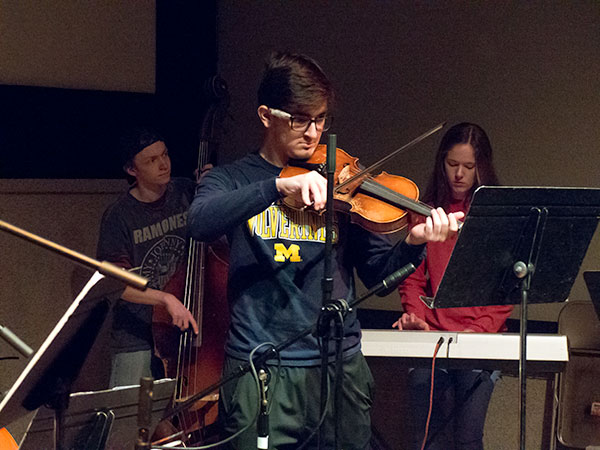 The Oak Ridge High School Fusion Orchestra performs on the "Blue Plate Special" on WDVX 89.9 FM at the Grove Theater in Oak Ridge on Friday, Feb. 3, 2017. (Photo by John Huotari/Oak Ridge Today)