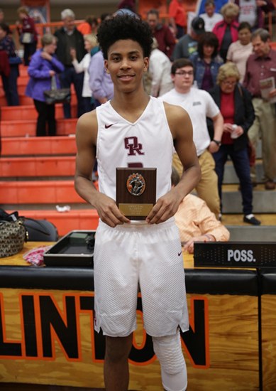 Oak Ridge senior Tajion Jones (3) was named most valuable player as the Wildcats beat Powell 86-58 in the District 3-AAA championship at Clinton High School on Tuesday, Feb. 21, 2017. (Photo by Luther Simmons)