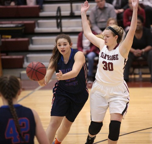 Oak Ridge junior Destiny Kassner (30) plays defense during a 48-47 Region 2-AAA semifinal win over William Blount at Wildcat Arena on Monday, Feb. 27, 2017. (Photo by Luther Simmons)