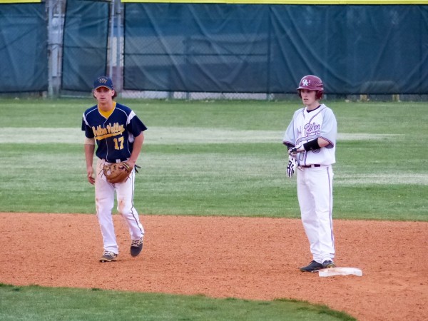 The Oak Ridge Wildcats scored two runs in the ninth inning to beat the Walker Valley Mustangs 9-8 at home on Thursday, March 30, 2017. Pictured above at second base is Oak Ridge senior Lukas Gurley (5). (Photo by John Huotari/Oak Ridge Today)