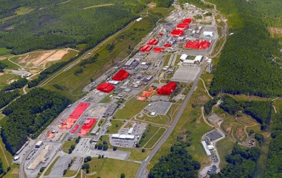 Excess facilities at Oak Ridge's Y-12 National Security Complex are marked in red. (Image by DOE)