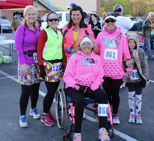 Vicky Wallace, center, and Melissa Orsick Peplow, right, with her daughter Sarah, all of Oak Ridge, participated in last yearâ€™s Breakthrough Run for Autism. With them are three members of Knox Moms Run This Town. Vicky and Melissa were â€œTeam 2 for 1â€ in the race. (Submitted photo)