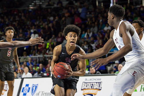 Oak Ridge senior Tajion Jones (3), a Mr. Basketball finalist, scored 12 points during a 63-60 loss for the Wildcats in a Class AAA boys' state semifinal game at Murphy Center in Murfreesboro on Friday, March 17, 2017. (Photo by Kindell Moore)