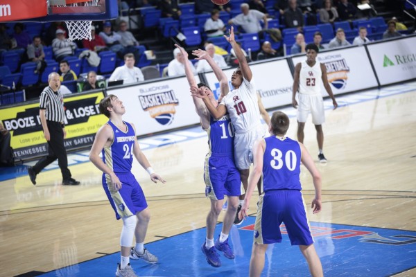 Oak Ridge junior Levert Smith (10) shoots the basketball during a 53-45 win over Brentwood in a Class AAA boys' state quarterfinal game at Murphy Center in Murfreesboro on Wednesday, March 15, 2017. (Photo by Luther Simmons)