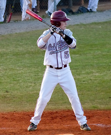 Oak Ridge senior Lukas Gurley (5) is pictured above at bat during a 9-4 win over Campbell County at Bobby Hopkins Field on Tuesday, April 4, 2017. (Photo by John Huotari/Oak Ridge Today)