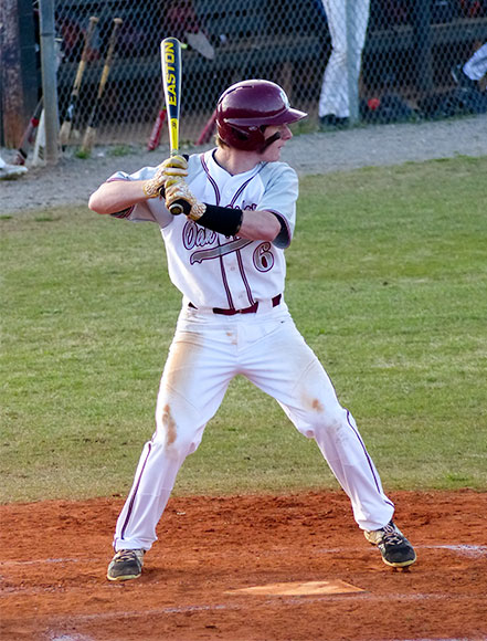 Oak Ridge senior Brice Mlekodaj (6) is pictured above at bat during a 9-4 win over Campbell County at Bobby Hopkins Field on Tuesday, April 4, 2017. (Photo by John Huotari/Oak Ridge Today)