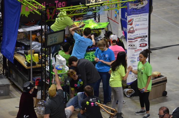 The Secret City Wildbots, Team 4265, were underdogs in the quarterfinals, but they survived to the semifinals where they lost to the number one seed in the First Robotics World Championship in Houston on Saturday, April 22, 2017. (Photo by Angi Agle)