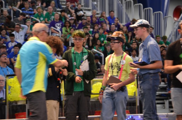 The Secret City Wildbots are captain of an alliance—Alliance 5—competing in the First Robotics World Championships in Houston today (Saturday, April 22, 2017). (Photo by Angi Agle)