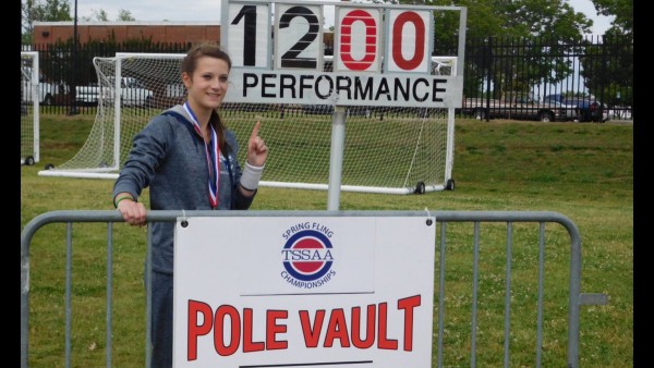 Anderson County sophomore Brittany Bishop won the state championship in the girls' pole vault by clearing 12-00 at MTSU in Murfreesboro on Wednesday, May 24, 2017. (Photo courtesy Gary Terry)
