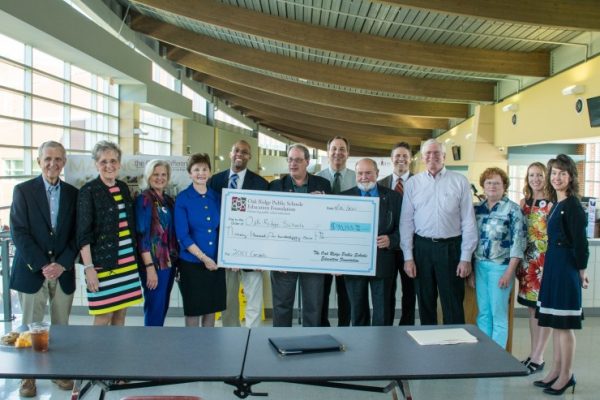 Oak Ridge Public Schools Education Foundation board members who were present with a big check at an grant awards ceremony at Oak Ridge High School on Wednesday, April 26, 2017. (Photo courtesy ORPSEF)