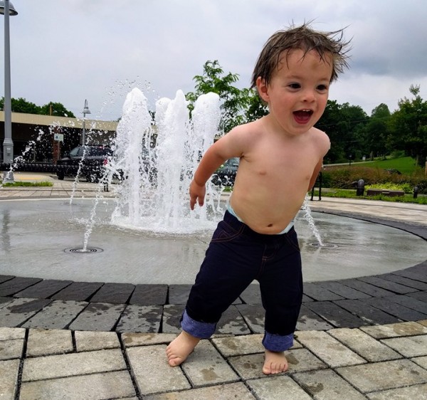 The splash pad in Jackson Square is open. Here's a picture shared by reader Anna Freeman on Saturday, May 27, 2017. Pictured is her son Eli Freeman, 15 months. (Photo by Anna Freeman)