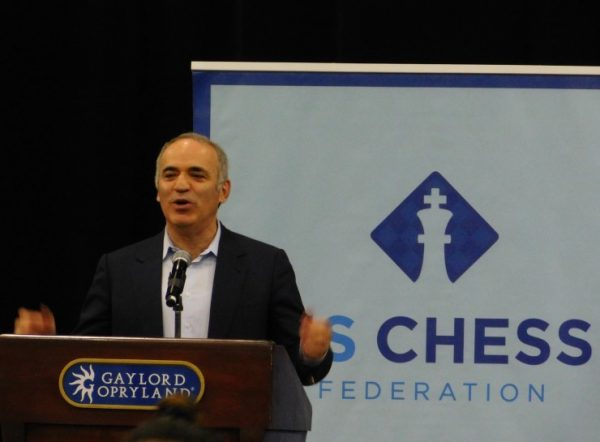 Former world champ Garry Kasparov greets the participants. (Submitted photo)