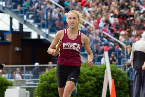 Oak Ridge freshman Rebecca Joyal competed in the 4x800 meter relay at MTSU in Murfreesboro on Thursday, May 25, 2017, when the girls finished ninth out of 16 teams. (Photo by Kindell Moore)