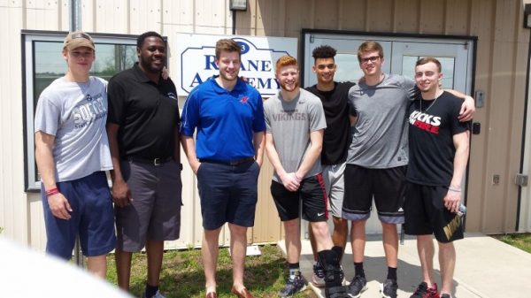 From left are Grant Holt, Roane Academy Activities Director Andre McCullum, Coach Alan Holt, Garrett Crandell, Blake Ervin, Tyler Thompson, and Ricky Shearman. (Photo by Roane State)