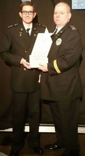 Roane State adjunct professor Jason Fox, right, is pictured with Capt. Joseph Cate, also with the Morristown-Hamblen EMS, as they receive the statewide â€œStar of Lifeâ€ award for reviving an infant. (Photo by Roane State)