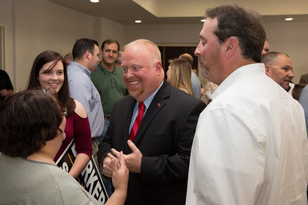 Russell Barker, director of Anderson County’s Seventh Judicial Crime Task Force and a candidate for sheriff, is pictured above with supporters during his campaign announcement on April 27, 2017. (Submitted photo)