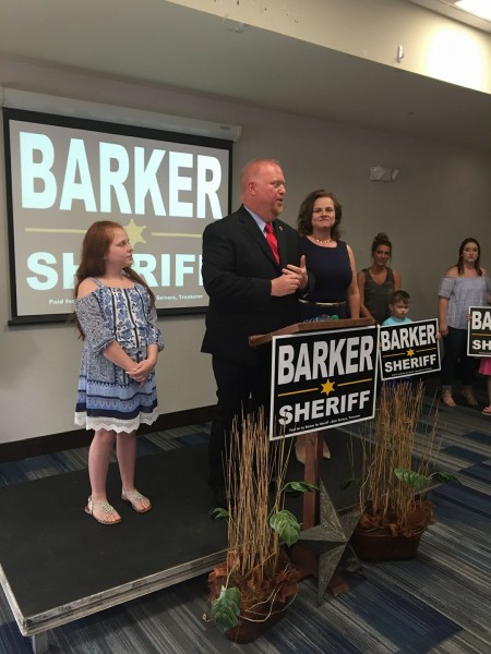 Russell Barker, director of Anderson Countyâ€™s Seventh Judicial Crime Task Force and a candidate for sheriff, is pictured above with his wife Crystal and daughter Ansley during his campaign announcement on April 27, 2017. (Submitted photo)