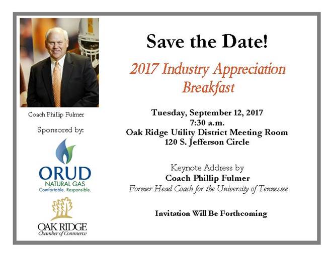 Oak Ridge Chamber of Commerce Industry Appreciation Breakfast Sept 12 2017