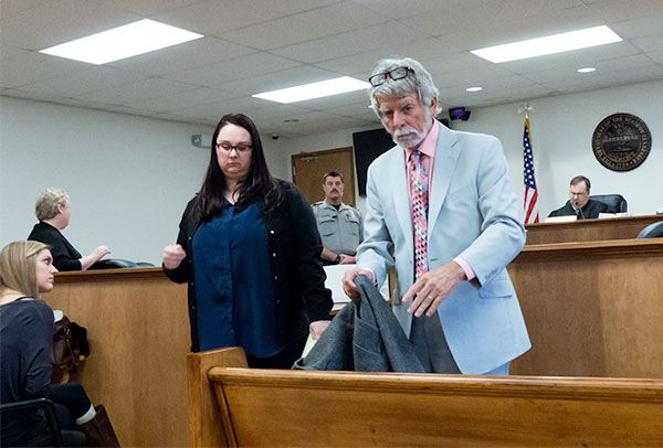 Noelle Leigh Patty, who has been charged with homicide in the January 2016 death of a motorcyclist is pictured with defense attorney Mike Ritter during a preliminary hearing in Anderson County General Sessions Court in Oak Ridge on Jan. 19, 2017. (Photo by John Huotari/Oak Ridge Today)