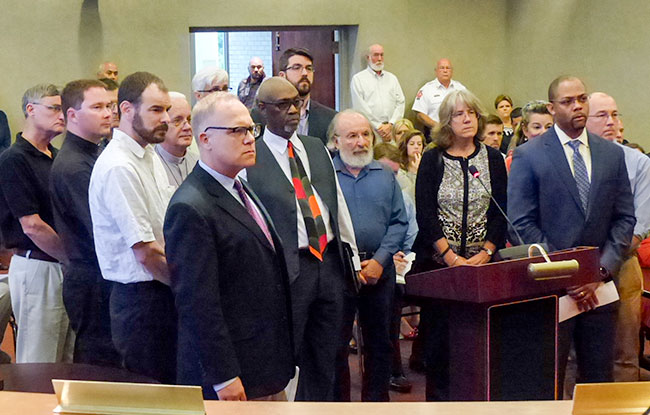 Reacting to the deadly violence at a white nationalist rally in Charlottesville, Virginia, this past weekend, Oak Ridge faith leaders on Monday, Aug. 14, 2017, condemned white supremacy, racism, anti-semitism, and other forms of hatred, and they asked the Oak Ridge City Council to adopt a resolution expressing similar sentiments. (Photo by John Huotari/Oak Ridge Today)