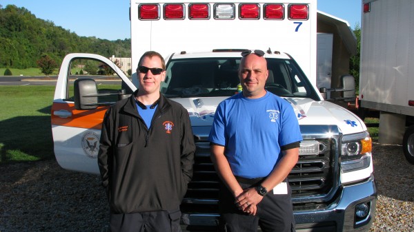 Anderson County EMS Paramedic Michael Rhinehart, left, and AEMT Justin Harmon left on Friday morning, Sept. 8, 2017, to help respond to Hurricane Irma in Florida. (Photo courtesy Nathan Sweet/Anderson County EMS)