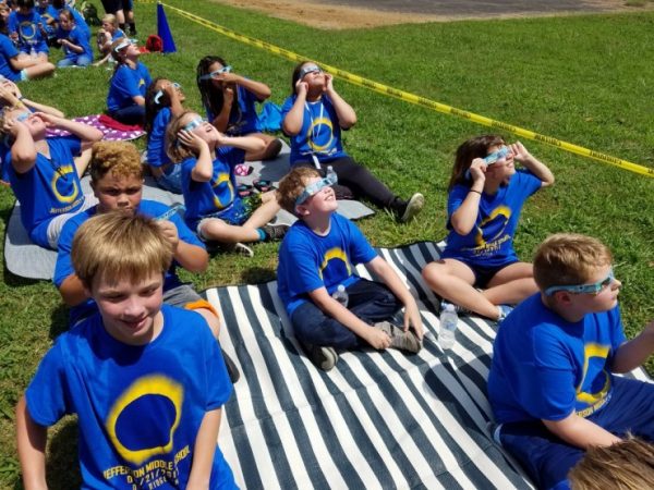 Jefferson Middle School and Robertsville Middle School students shared the day on the RMS football field during the total solar eclipse on Monday, Aug. 21, 2017. (Photo courtesy Oak Ridge Schools)