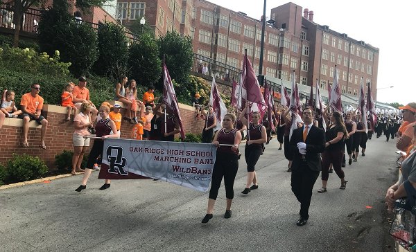 The Oak Ridge High School Wildcat Marching Band performs with the Pride of the Southland Band on Saturday, Sept. 23, 2017, at the University of Tennessee and UMass football game. (Photo courtesy Teresa Ledden)