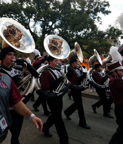The Oak Ridge High School Wildcat Marching Band performs with the Pride of the Southland Band on Saturday, Sept. 23, 2017, at the University of Tennessee and UMass football game. (Photo courtesy Ginger Meadows)