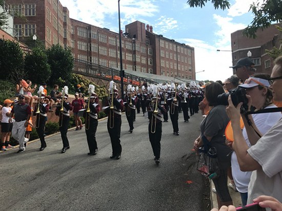 The Oak Ridge High School Wildcat Marching Band performs with the Pride of the Southland Band on Saturday, Sept. 23, 2017, at the University of Tennessee and UMass football game. (Photo courtesy Teresa Ledden)