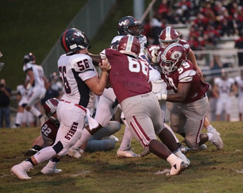 Pictured above at home against West on Blankenship Field on Friday, Sept. 15, 2017, are Oak Ridge senior lineman Ramar Hawkins (66) and junior TJ Johnson (59). (Photo by Luther Simmons)