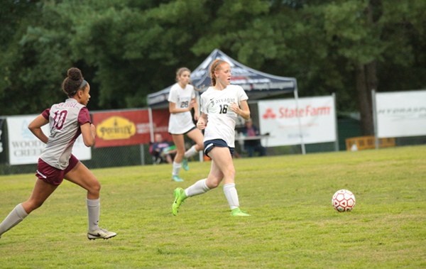 Oak Ridge junior Kelsie Giannelli (10) pursues a Farragut player at Farragut on Wednesday, Sept. 13, 2017. (Photo by Luther Simmons)