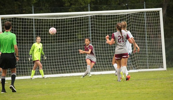 Oak Ridge sophomore Jennie Pont Briant (2) and junior goalkeeper Laura Snyder (1) are pictured above at Farragut on Wednesday, Sept. 13, 2017. (Photo by Luther Simmons)