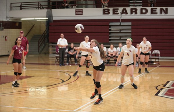Pictured above at center during a 3-0 district win at Bearden on Thursday, Sept. 7, 2017, is Oak Ridge freshman Paige Halcrow (17). (Photo by Luther Simmons) 