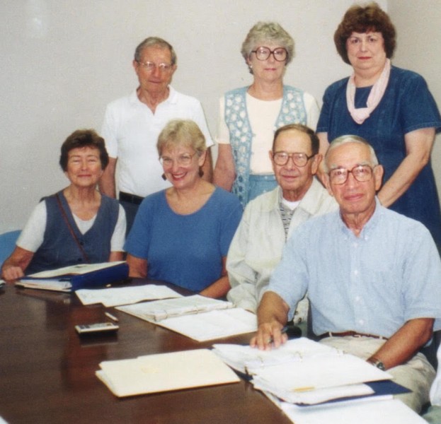 Members of an early ORICL board are, standing from left, George Jasny, Janet Evans, and Martha Hobson; sitting from left, Jeannie Cole, Reeva Abraham, Harwell Smith, and Murray Rosenthal, founder and first board president. (Submitted photo)