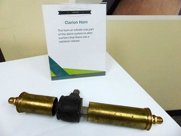 A clarion horn, used to warn workers of a radiation release, is pictured above at the K-25 History Center on Thursday, Oct. 19, 2017. (Photo by John Huotari/Oak Ridge Today)