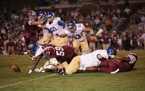 Oak Ridge junior defensive lineman TJ Johnson (59) makes a tackle during a 49-3 homecoming win for the Wildcats on Blankenship Field on Friday, Sept. 29, 2017. (Photo by Luther Simmons)